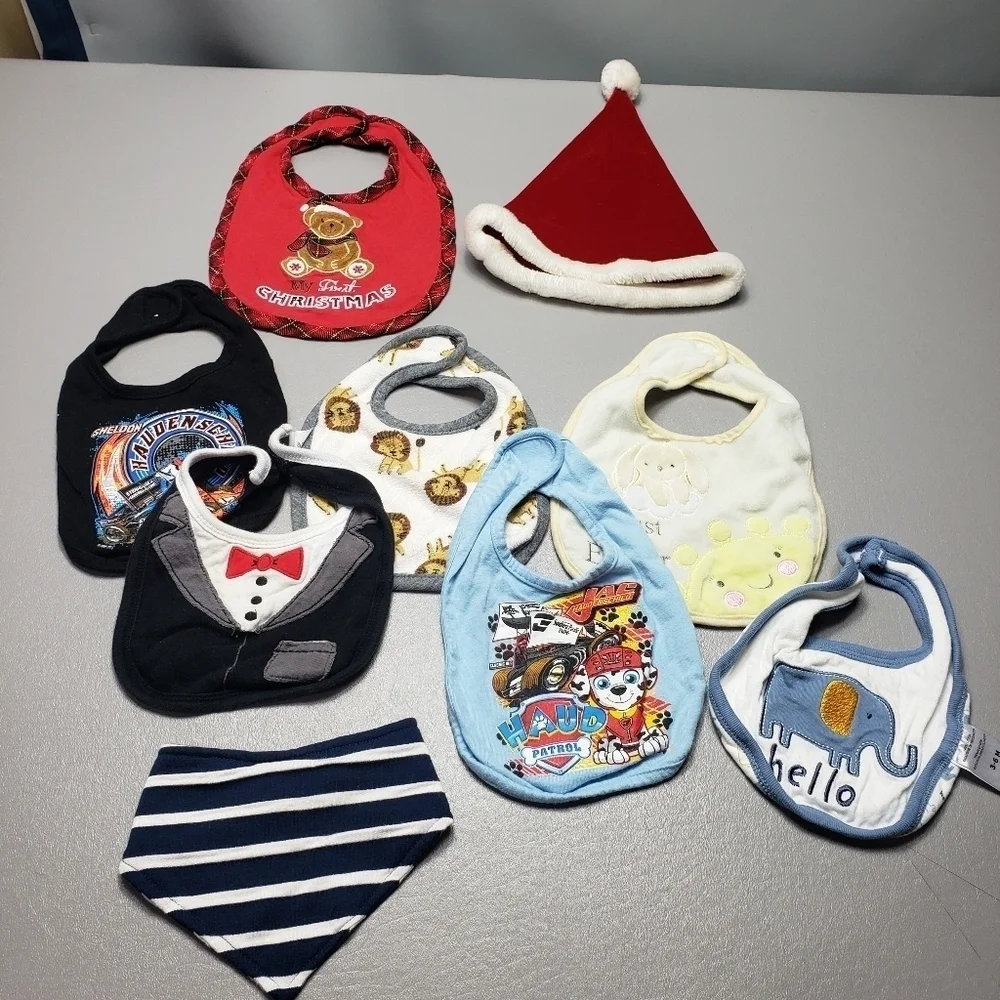 baby boys bib bundle of 8 and 1 Christmas hat